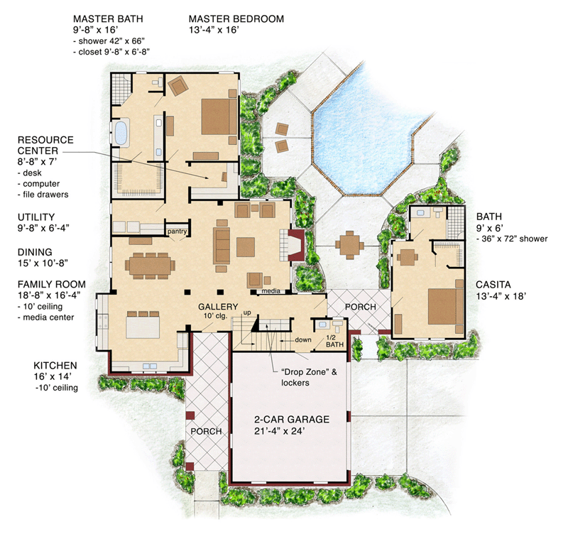 Cottage Country Craftsman Farmhouse Level One of Plan 56576