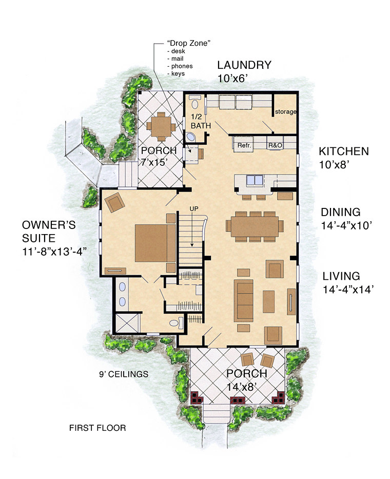 Cottage Farmhouse Traditional Level One of Plan 56586