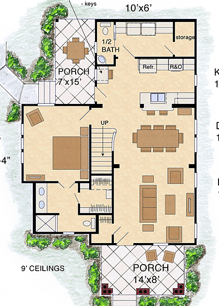 Cottage, Farmhouse, Traditional House Plan 56586 with 3 Beds, 3 Baths First Level Plan