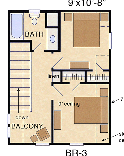 Cottage, Farmhouse, Traditional House Plan 56586 with 3 Beds, 3 Baths Second Level Plan