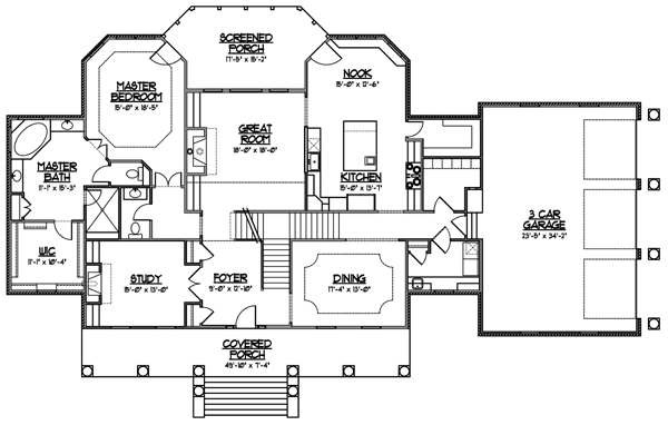 Colonial Country Farmhouse Traditional Level One of Plan 56609