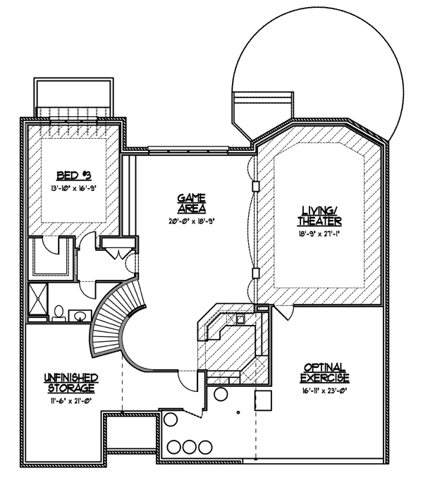 Country European Ranch Tudor Lower Level of Plan 56610
