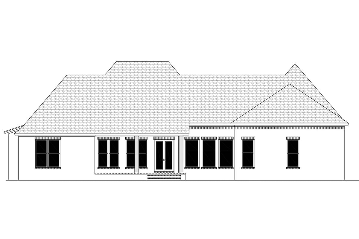 Country, European, French Country House Plan 56701 with 4 Beds, 3 Baths, 3 Car Garage Rear Elevation