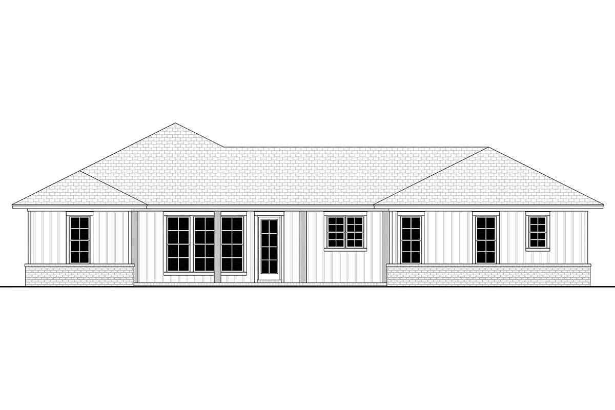 Country, Farmhouse, Ranch Plan with 2330 Sq. Ft., 3 Bedrooms, 3 Bathrooms, 2 Car Garage Rear Elevation