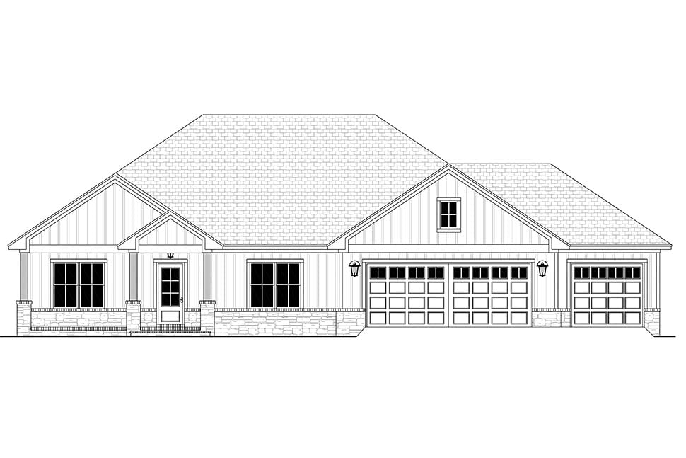 Craftsman, Farmhouse, Ranch Plan with 2230 Sq. Ft., 3 Bedrooms, 3 Bathrooms, 3 Car Garage Picture 4