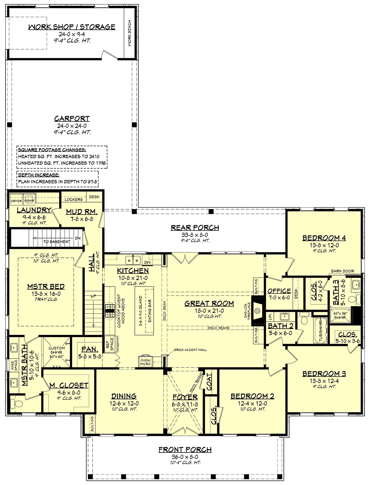 Country Farmhouse One-Story Traditional Alternate Level One of Plan 56710