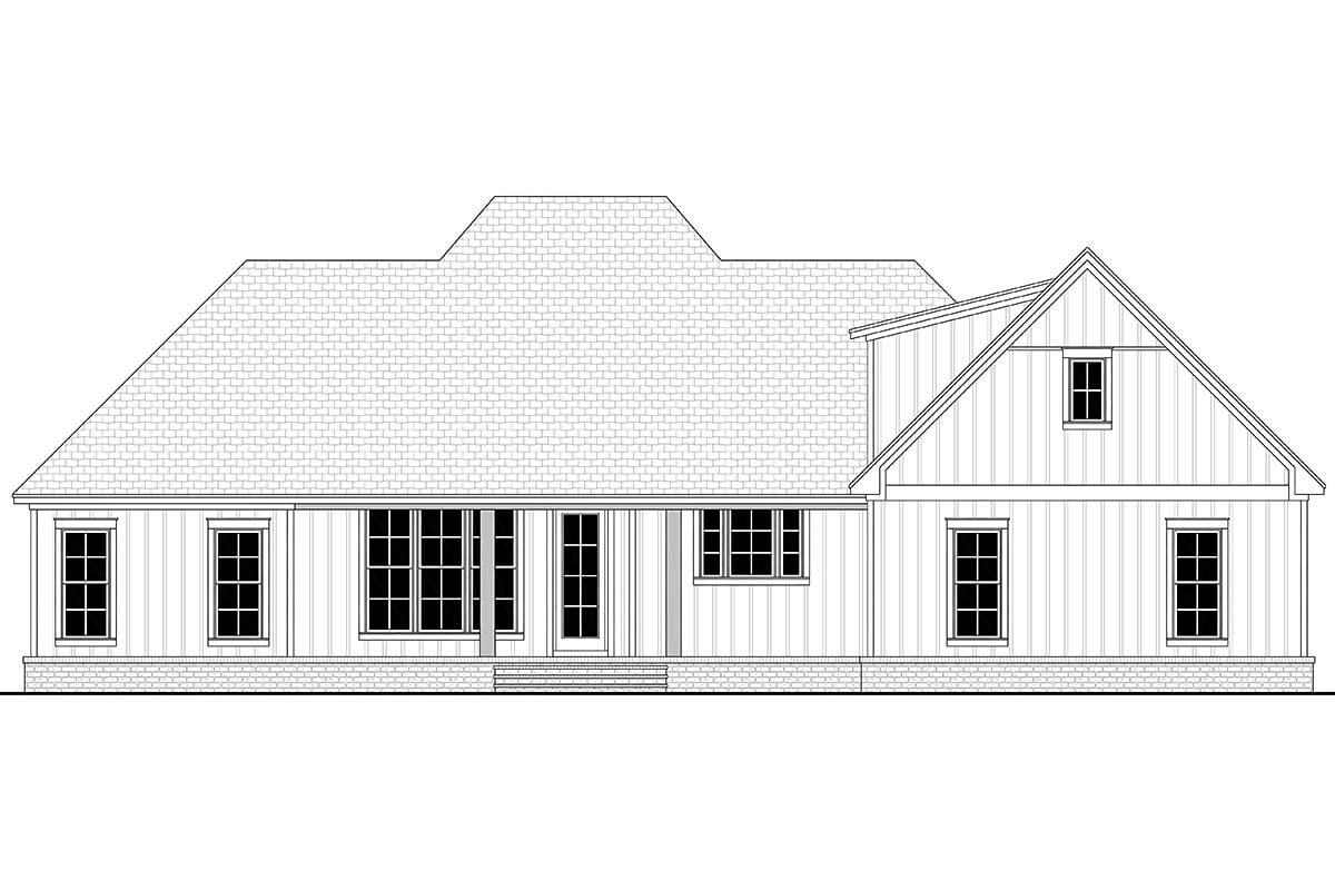 Acadian, Country, French Country, Southern Plan with 2588 Sq. Ft., 3 Bedrooms, 3 Bathrooms, 2 Car Garage Rear Elevation