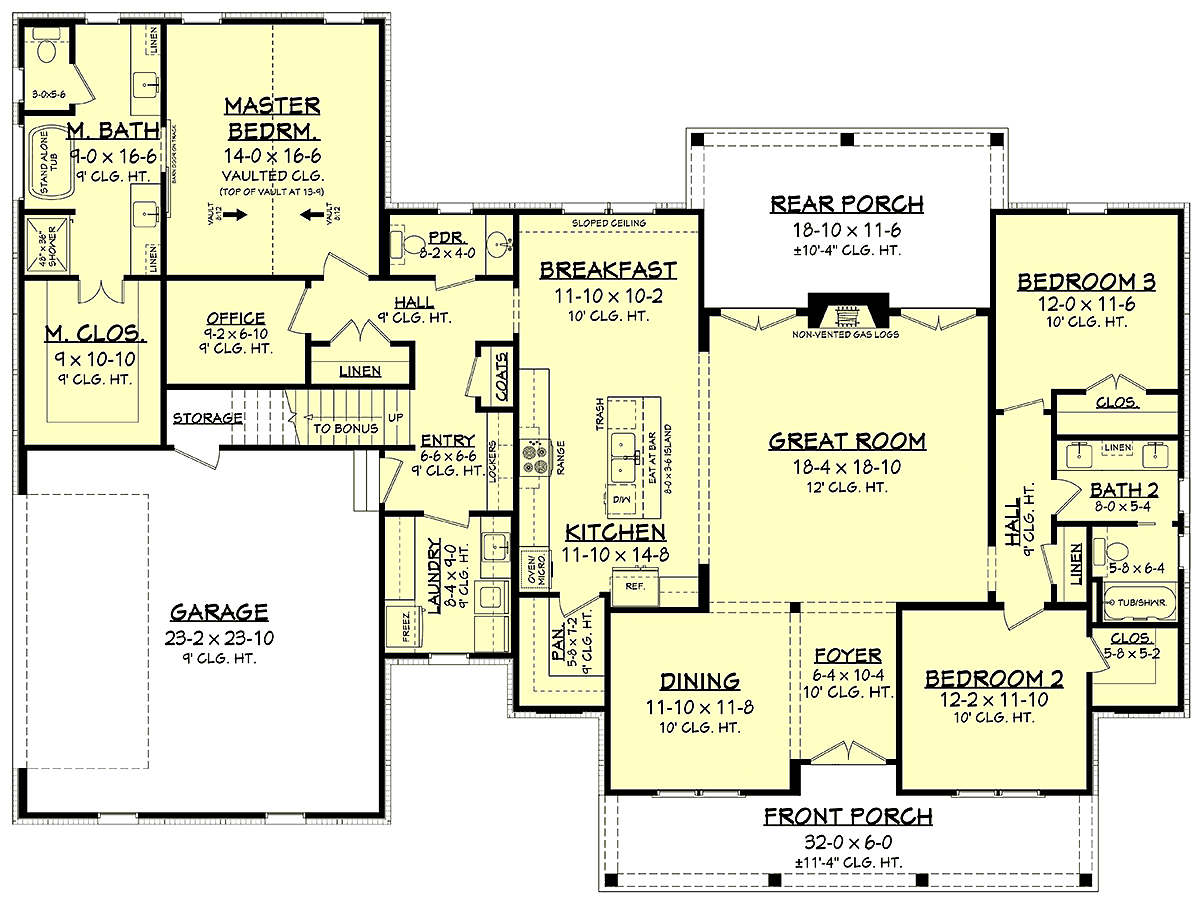 Country Craftsman Farmhouse Southern Traditional Level One of Plan 56713