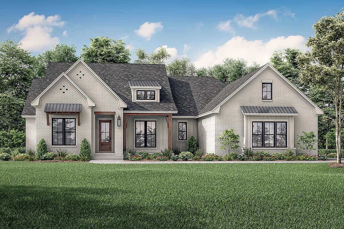 Country, Farmhouse, French Country Plan with 2608 Sq. Ft., 4 Bedrooms, 3 Bathrooms, 2 Car Garage Elevation