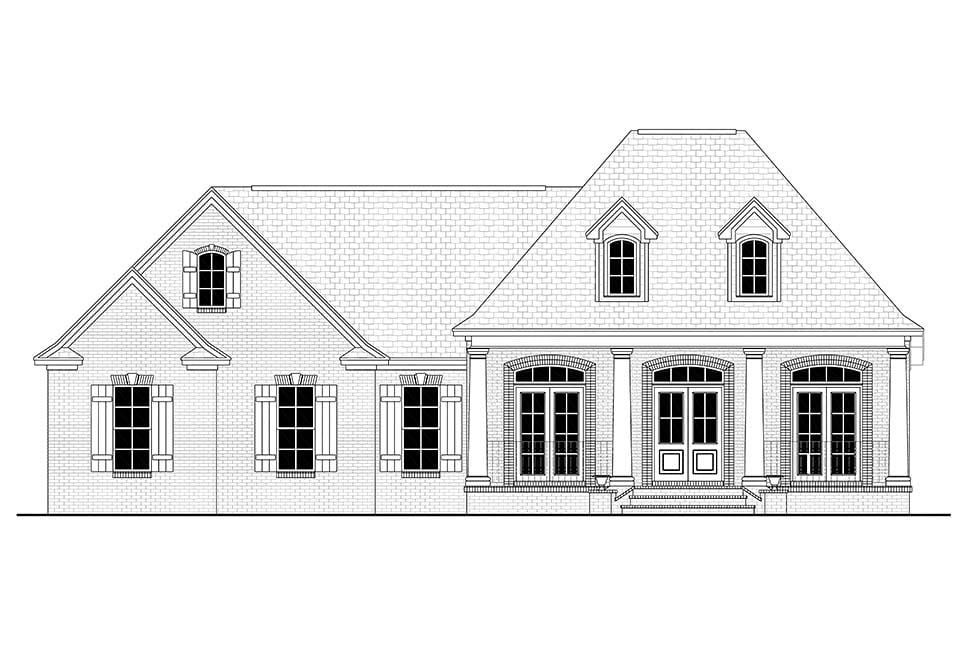 Acadian, Colonial, French Country, Southern Plan with 1500 Sq. Ft., 3 Bedrooms, 2 Bathrooms, 2 Car Garage Picture 4