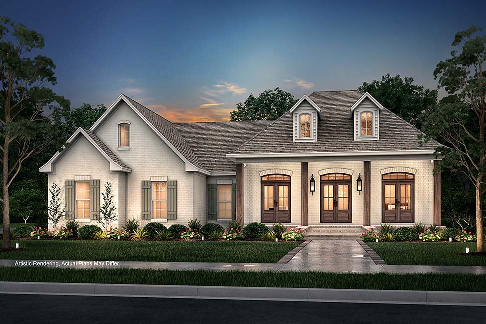 Acadian, Colonial, French Country, Southern Plan with 1500 Sq. Ft., 3 Bedrooms, 2 Bathrooms, 2 Car Garage Picture 5