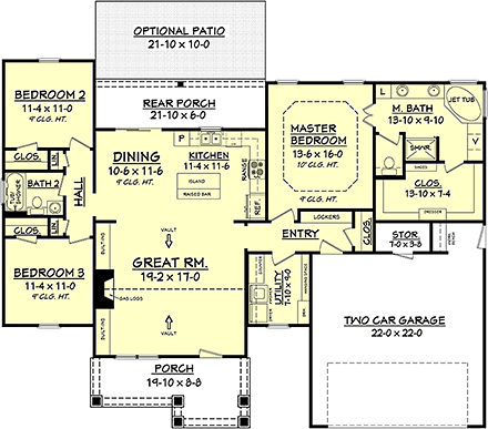 Cottage, Country, Craftsman, Traditional House Plan 56902 with 3 Beds, 2 Baths, 2 Car Garage First Level Plan