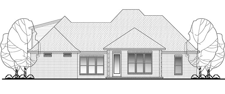 Country, French Country, Southern Plan with 1870 Sq. Ft., 3 Bedrooms, 2 Bathrooms, 2 Car Garage Rear Elevation