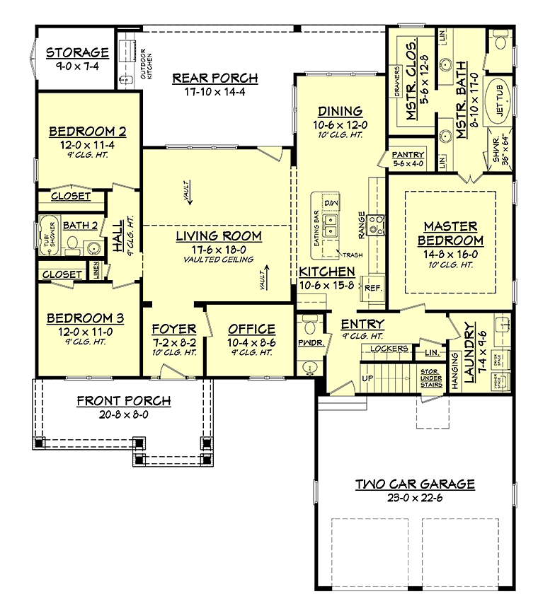 Country Craftsman Southern Traditional Level One of Plan 56910