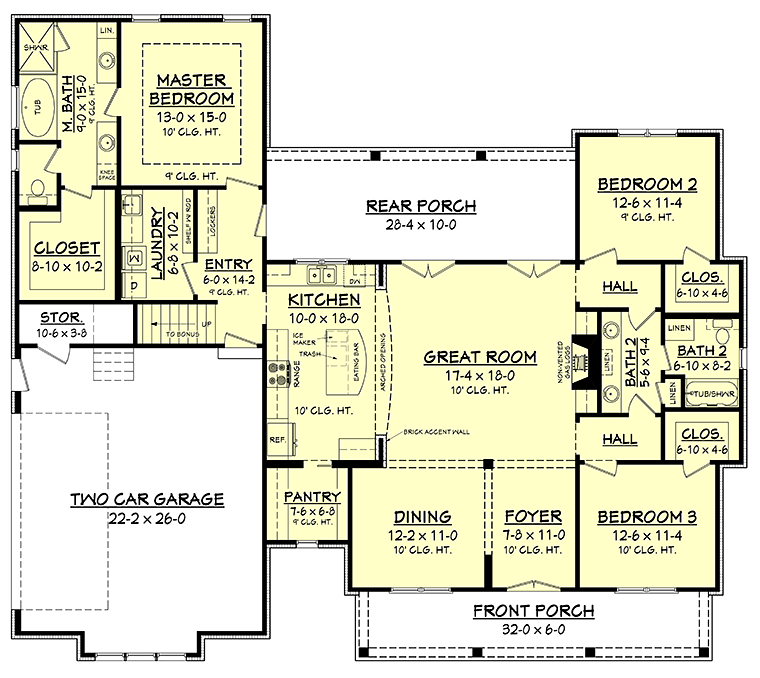Acadian Country Craftsman Farmhouse Level One of Plan 56912