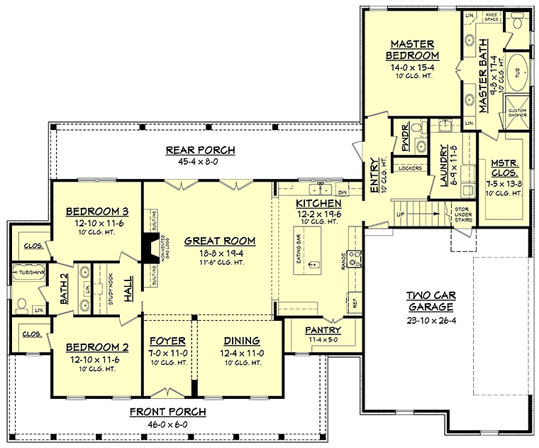 Country Farmhouse Southern Traditional Level One of Plan 56916