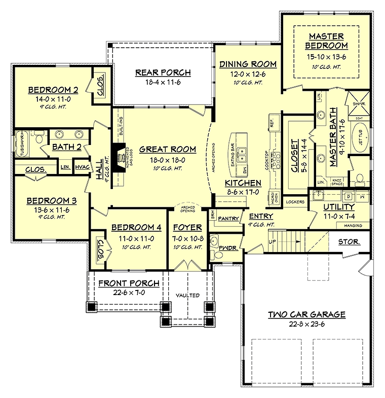 Country Craftsman Traditional Level One of Plan 56917