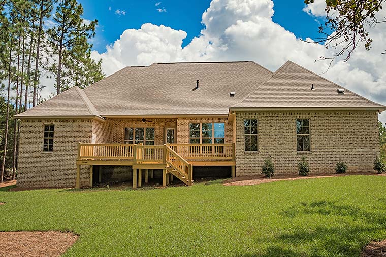 European, French Country, Southern, Traditional Plan with 2399 Sq. Ft., 4 Bedrooms, 3 Bathrooms, 2 Car Garage Rear Elevation