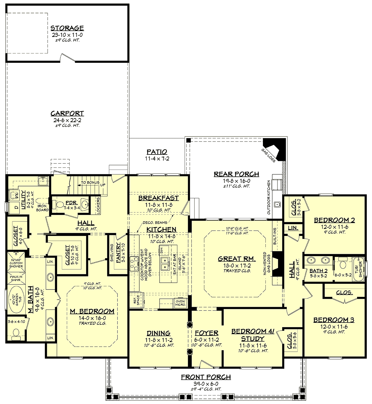 Country Craftsman Southern Traditional Level One of Plan 56919