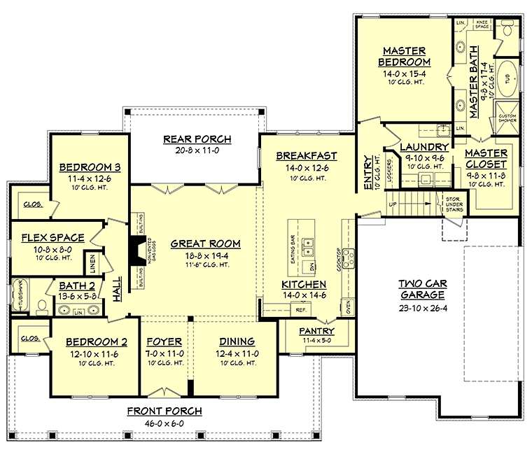 Country Farmhouse Southern Traditional Level One of Plan 56920