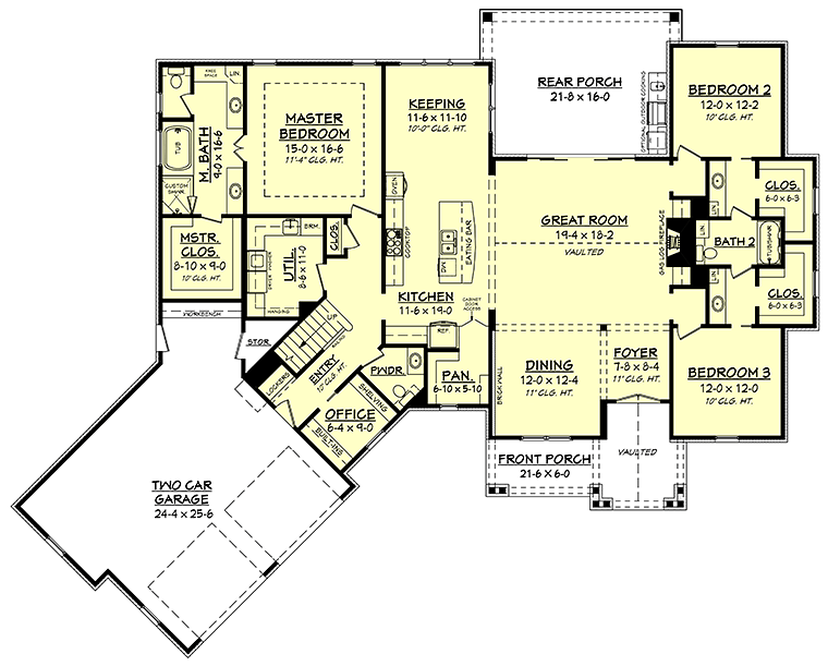 Country Craftsman Farmhouse Traditional Level One of Plan 56921