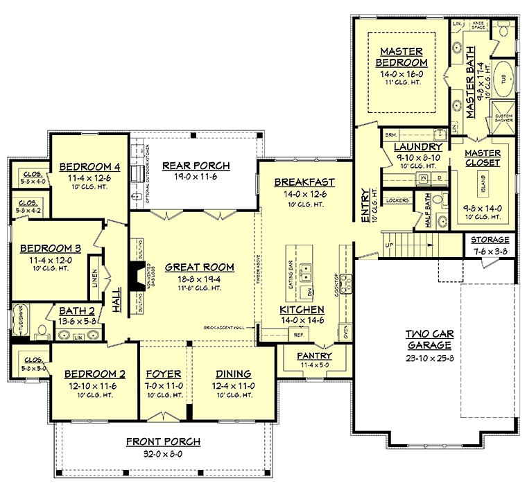 Country Farmhouse Southern Level One of Plan 56925