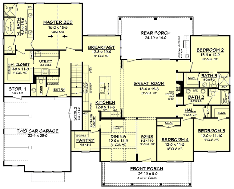 Cottage Country Farmhouse Southern Level One of Plan 56926