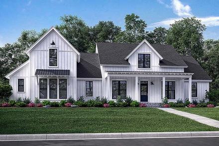 Cottage Country Farmhouse Southern Elevation of Plan 56926