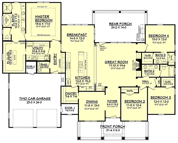 Country Craftsman Traditional Level One of Plan 56927