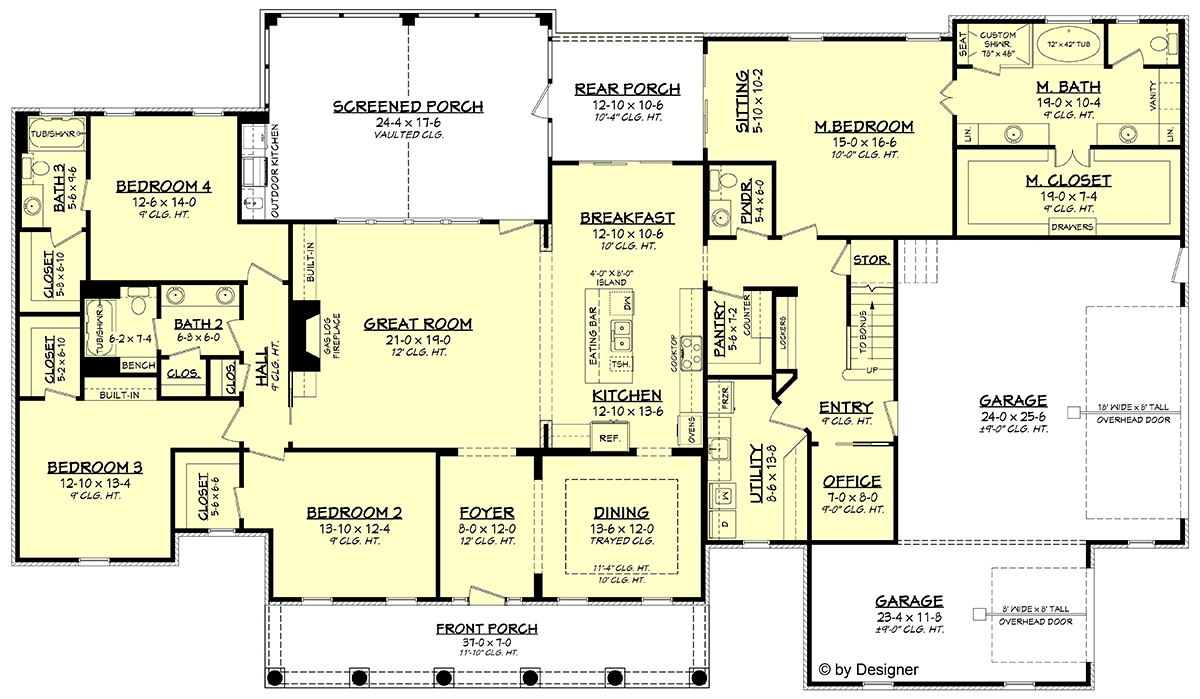 Colonial Country Southern Traditional Level One of Plan 56928