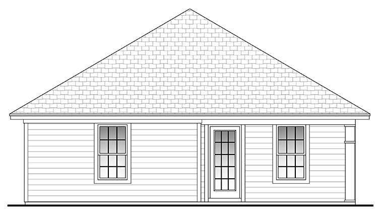 Country, Ranch, Traditional Plan with 1200 Sq. Ft., 3 Bedrooms, 2 Bathrooms, 1 Car Garage Rear Elevation