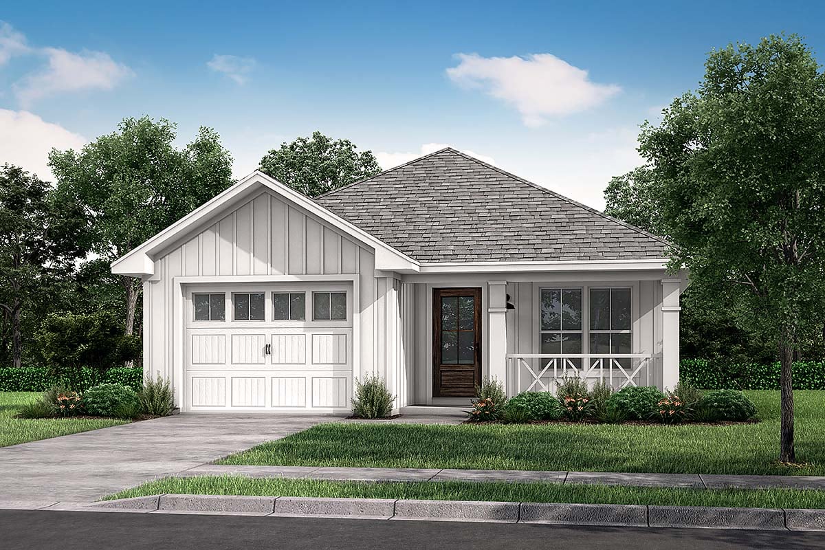 Country, Ranch, Traditional Plan with 1250 Sq. Ft., 3 Bedrooms, 2 Bathrooms, 1 Car Garage Elevation
