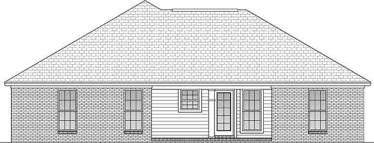 Country, Ranch, Traditional Plan with 1300 Sq. Ft., 3 Bedrooms, 2 Bathrooms, 2 Car Garage Rear Elevation