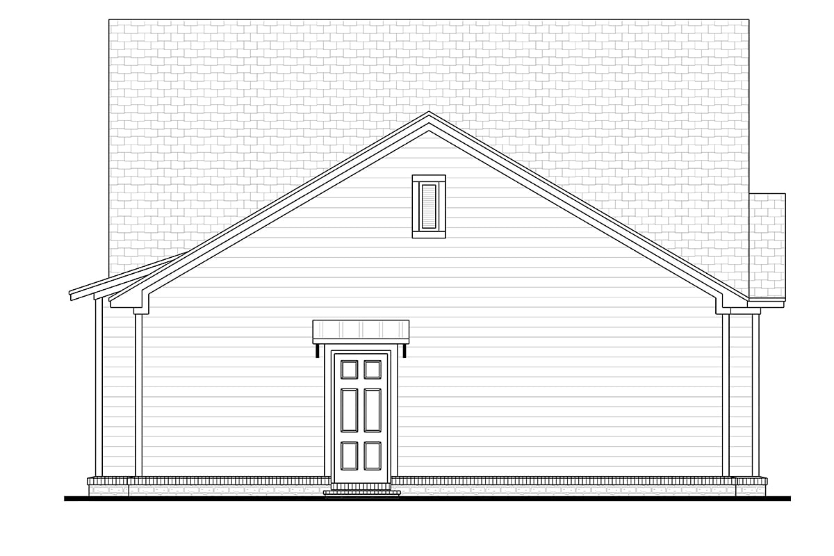 Cottage, Country, Craftsman Plan with 1450 Sq. Ft., 3 Bedrooms, 2 Bathrooms, 2 Car Garage Rear Elevation