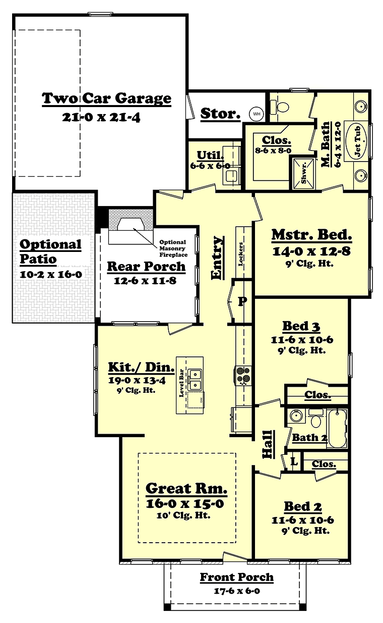 Cottage Country Ranch Traditional Level One of Plan 56949