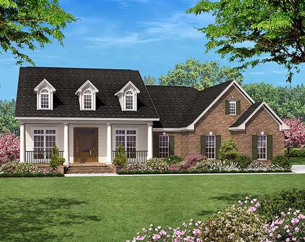 Colonial Country Ranch Southern Elevation of Plan 56950