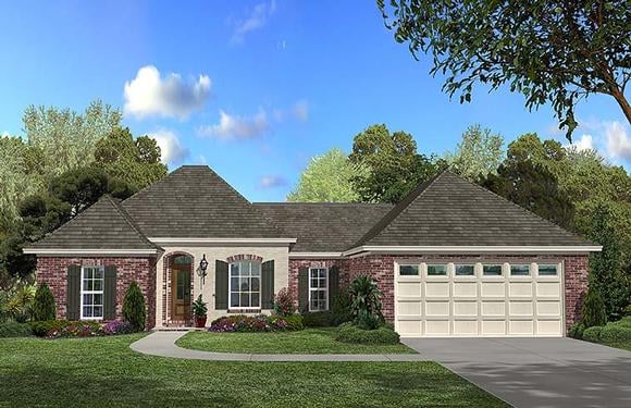 Acadian, Country, European, French Country House Plan 56956 with 3 Beds, 2 Baths, 2 Car Garage Elevation