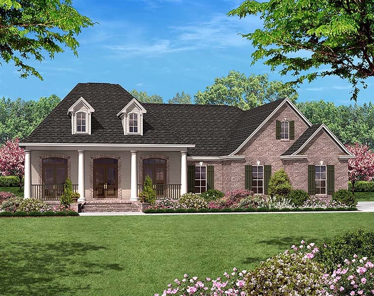 Acadian, European, French Country House Plan 56967 with 3 Beds, 2 Baths, 2 Car Garage Elevation