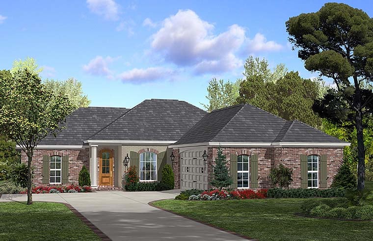 Acadian, Country, European, French Country House Plan 56973 with 3 Beds, 2 Baths, 2 Car Garage Elevation