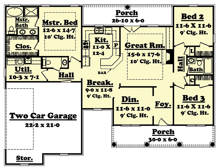 Country Ranch Traditional Level One of Plan 56978