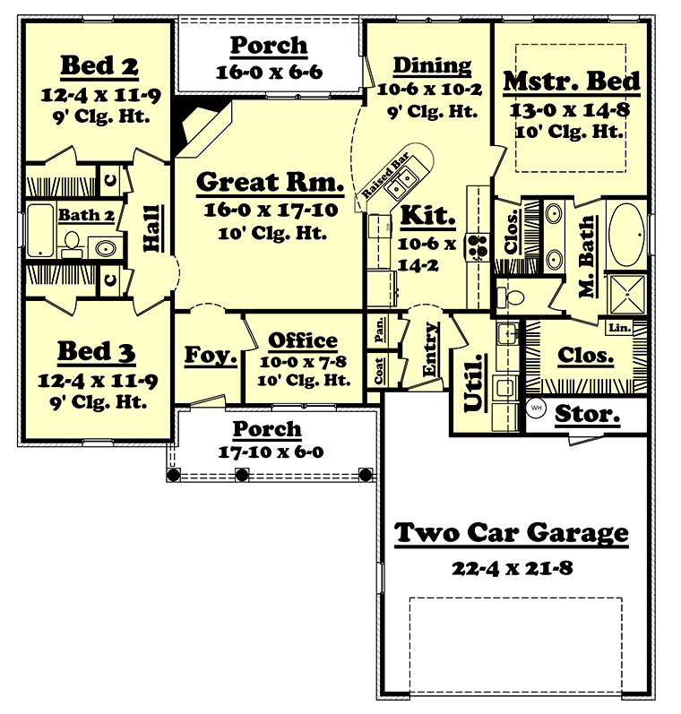 Acadian Country French Country Southern Level One of Plan 56981