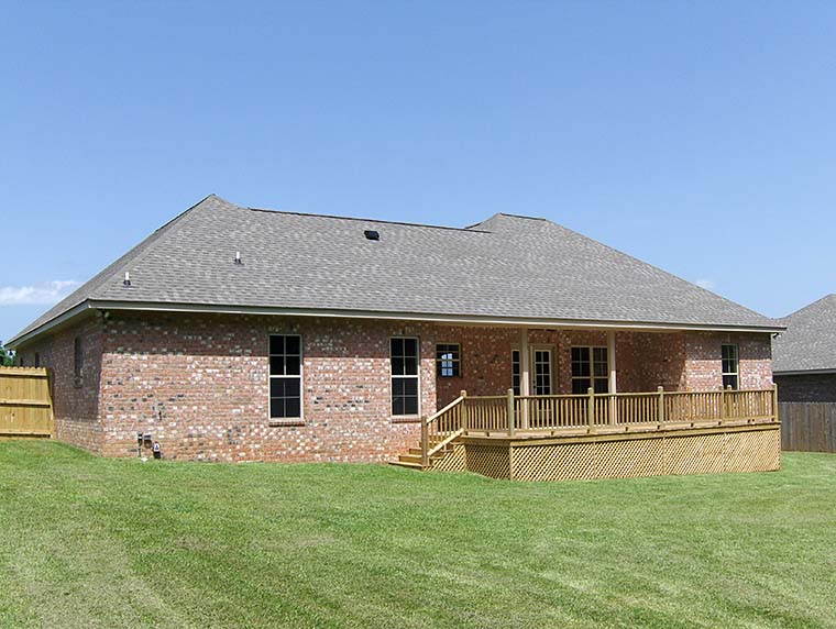 Acadian, Country, French Country Plan with 1750 Sq. Ft., 3 Bedrooms, 2 Bathrooms, 2 Car Garage Rear Elevation