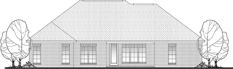 Cottage, Country, New American Style, Traditional Plan with 1798 Sq. Ft., 4 Bedrooms, 2 Bathrooms, 2 Car Garage Rear Elevation