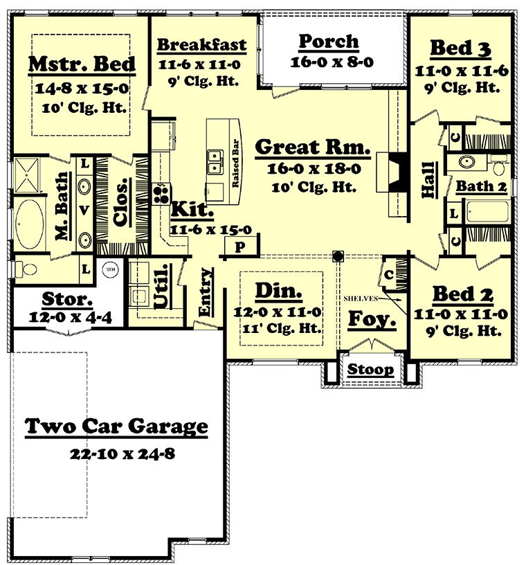 Acadian Country French Country Southern Level One of Plan 56994