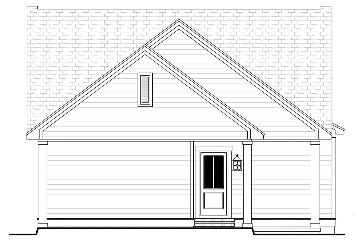 Cottage, Country, Craftsman Plan with 1800 Sq. Ft., 3 Bedrooms, 3 Bathrooms, 2 Car Garage Rear Elevation