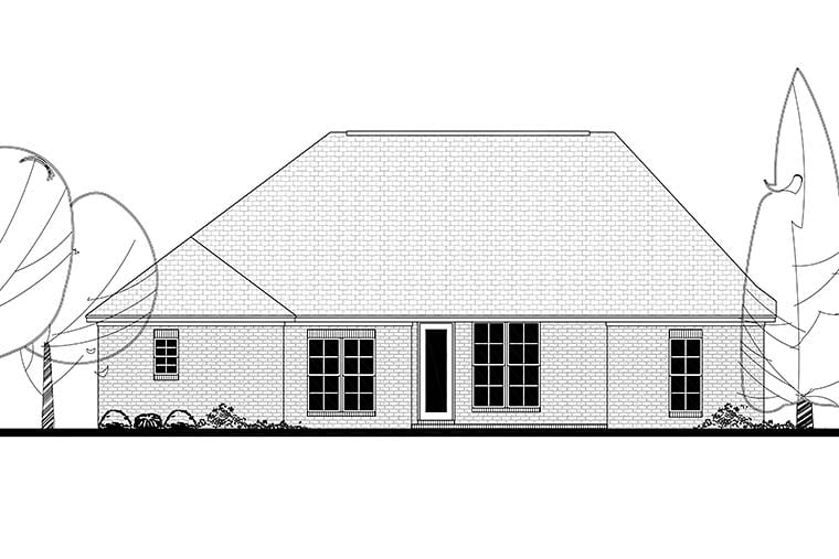 Country, French Country, Traditional Plan with 1826 Sq. Ft., 3 Bedrooms, 2 Bathrooms, 2 Car Garage Rear Elevation