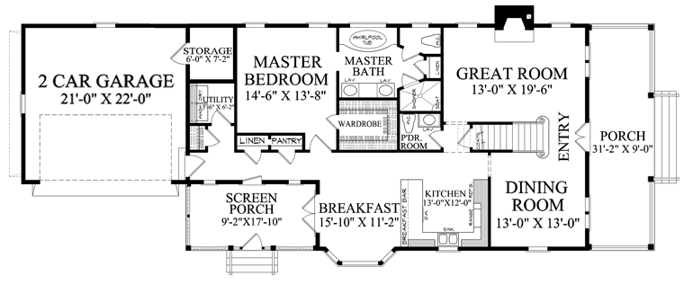 Cottage Country Farmhouse Traditional Level One of Plan 57044