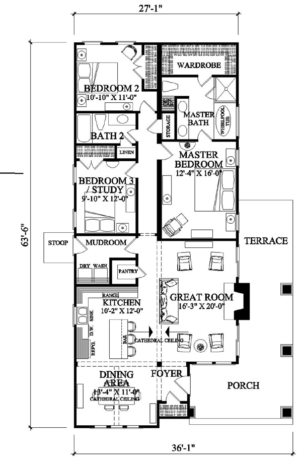 Bungalow Craftsman Level One of Plan 57064