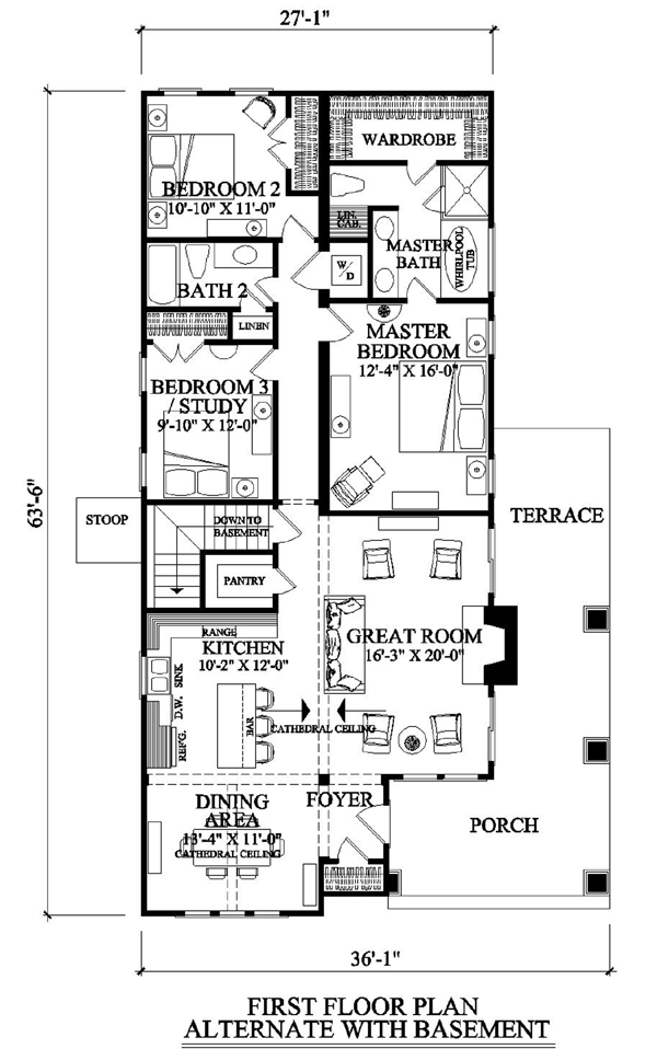 Bungalow Craftsman Alternate Level One of Plan 57064