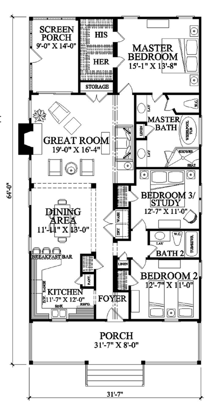 House Plan 57065 First Level Plan